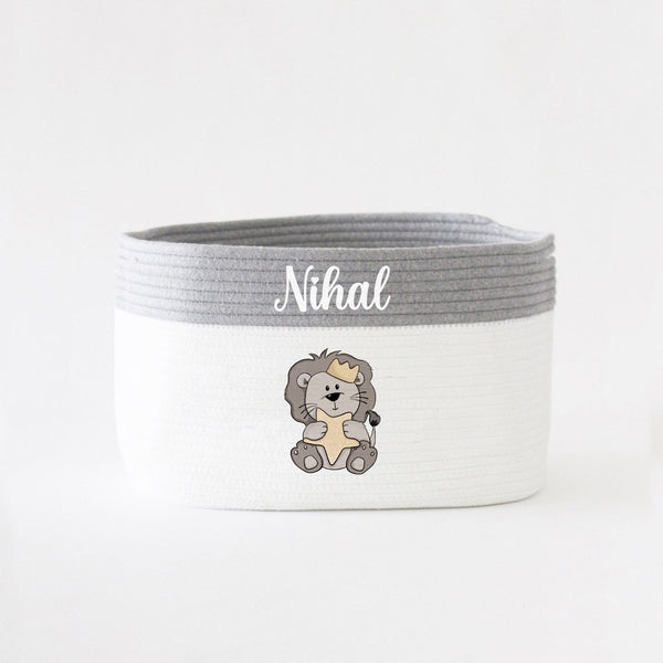 Personalized Storage Basket - Medium - Lion Theme - Grey